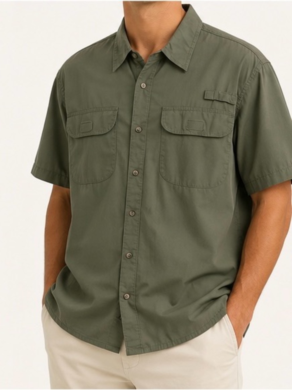 Wrangler Olive Short-Sleeve Button-Down Work Shirt